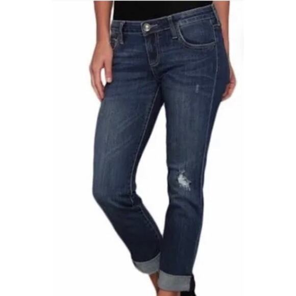 KUT from the Kloth 6 Dark Wash Mid Rise Distressed Boyfriend Jeans #KP176MA5SF - Picture 1 of 11